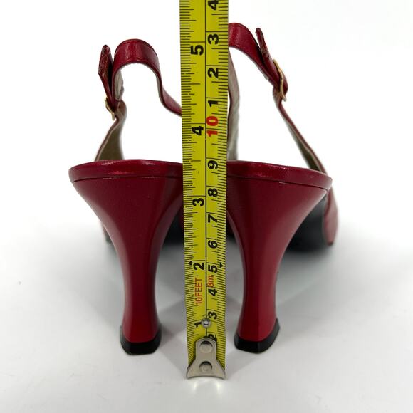 St. John Italy Red White Leather Slingback Heels Shoes Size 8 with Box dust bag - Picture 5 of 10